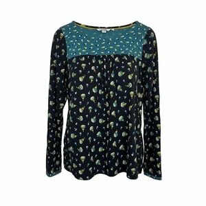 BODEN Chepstow Floral Print Long-Sleeve Black Tunic Top Size 10R Button Sleeve